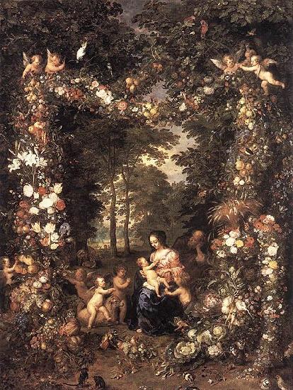 Jan Brueghel The Elder Heilige Familie in einem Blumen und Fruchtekranz France oil painting art